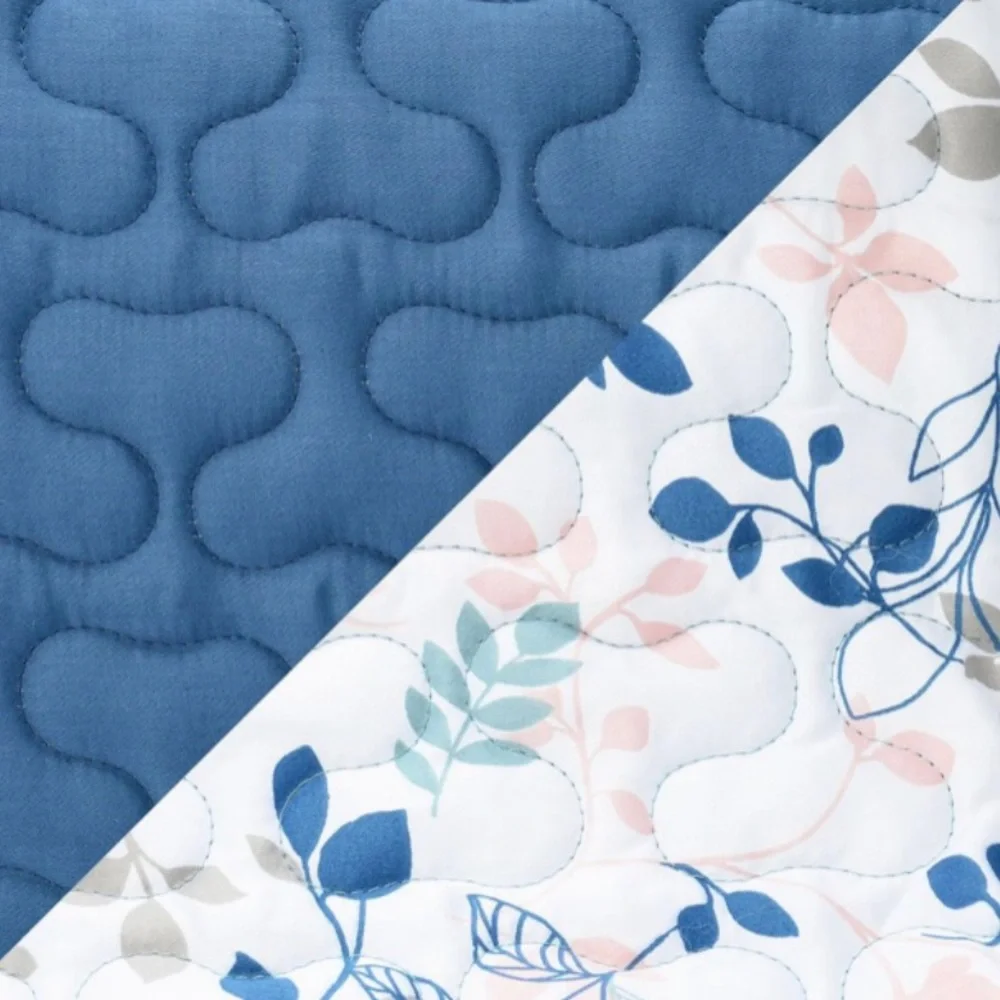 North Shore Living Reversible Quilt Teal Blue & Floral Queen Quilted New